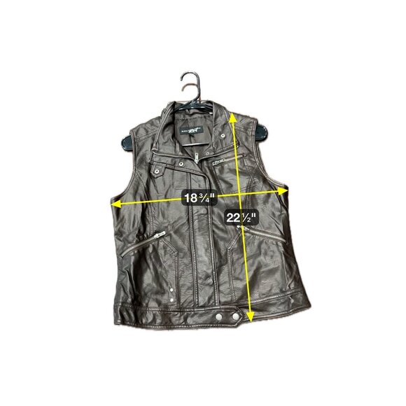 Black Rivet Sleeveless Moto Vest Large Faux Leather Zipper Brown - Picture 7 of 12